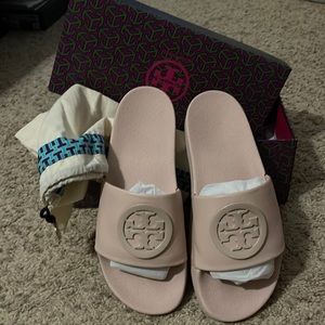 Tory Burch pale pink pool slides